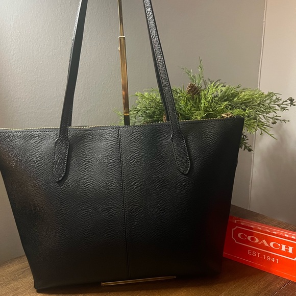 Coach Zip Top Black Leather Tote Bag - Picture 2 of 11